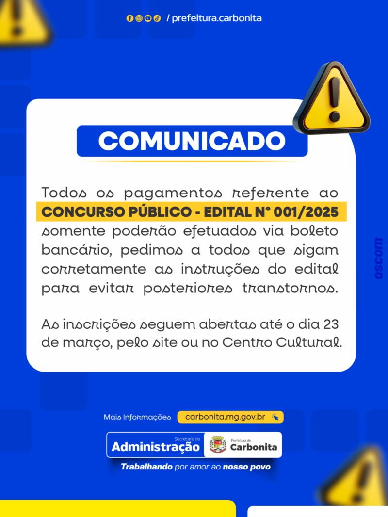 Comunicado sobre o concurso 001/2025