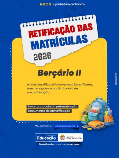 Retificação da Lista de classificação para Berçário II