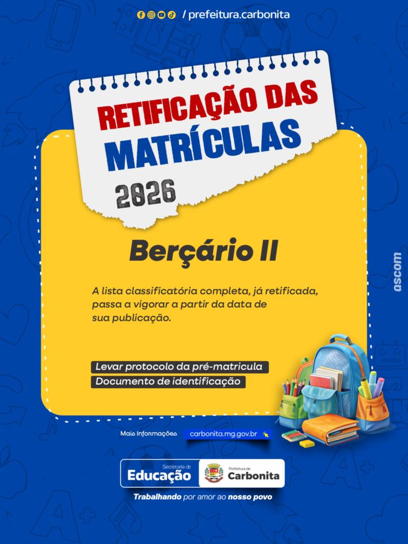 Retificação da Lista de classificação para Berçário II