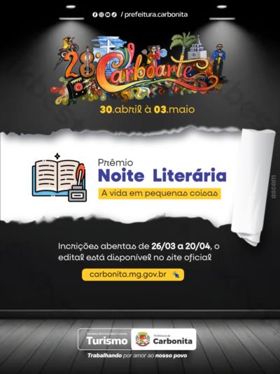Inscrições abertas para o Prêmio Noite Literária 28º Carboarte 