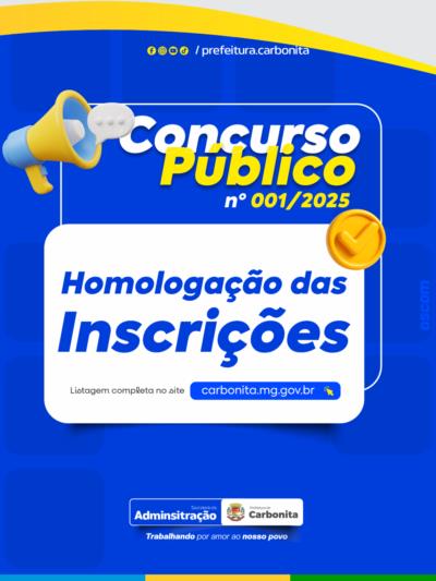 Homologação das inscrições para Concurso Público nº 001/2025