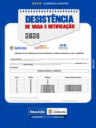 Desistência de vaga e retificação da lista de classificação