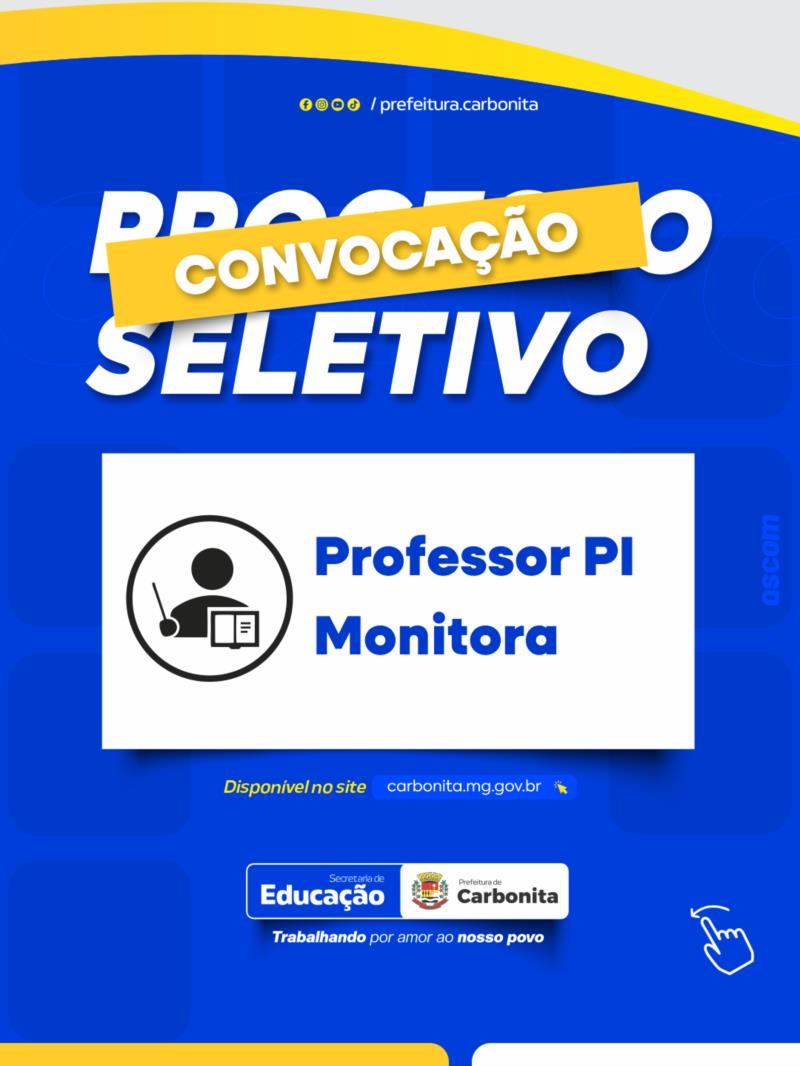 Convocação de vagas para Monitora e Professor PI