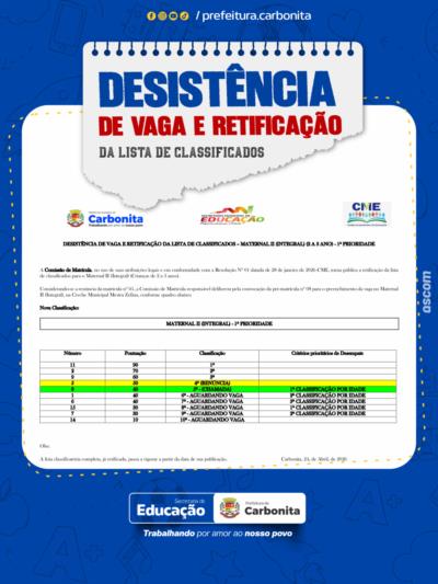 Desistência de vaga para Maternal II