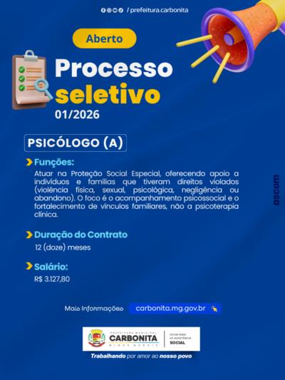 Edital aberto para Vaga de Psicólogo  (Atuação no CREAS)