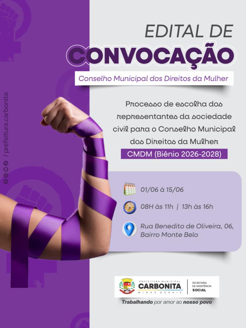Edital de Convocação para o Conselho Mun. dos Direitos da Mulher
