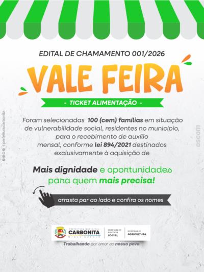 Lista de famílias selecionas no Programa Vale Feira 2026
