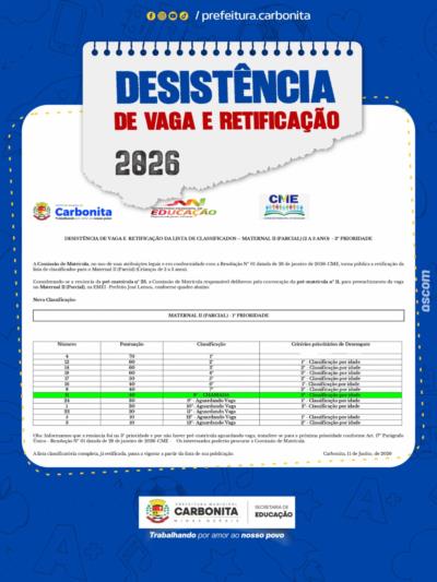 Desistência de vaga para Maternal II